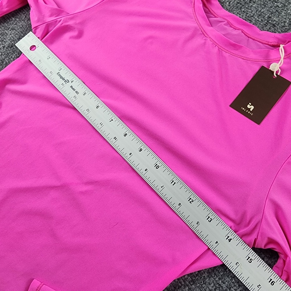 INLYRIC Long Sleeve Top M Inbarely Layer Glitter Rose‎ Hot Pink Stretch 80s Neon - Picture 2 of 6